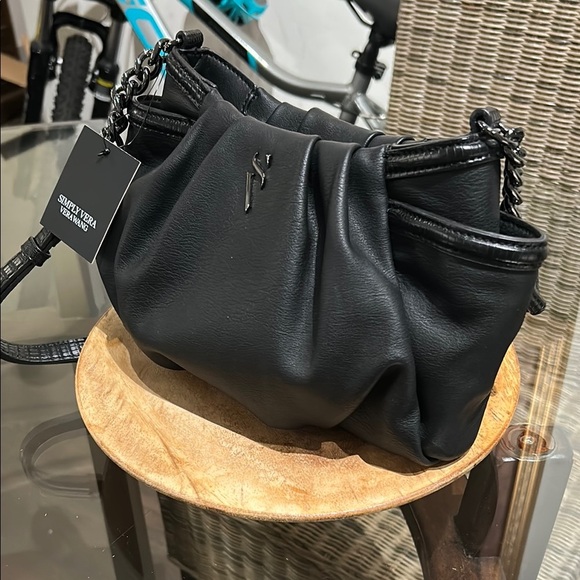 Simply Vera Vera Wang Black Shoulder/Satchel Bag with Chain/Vegan Leather Strap - Picture 1 of 6